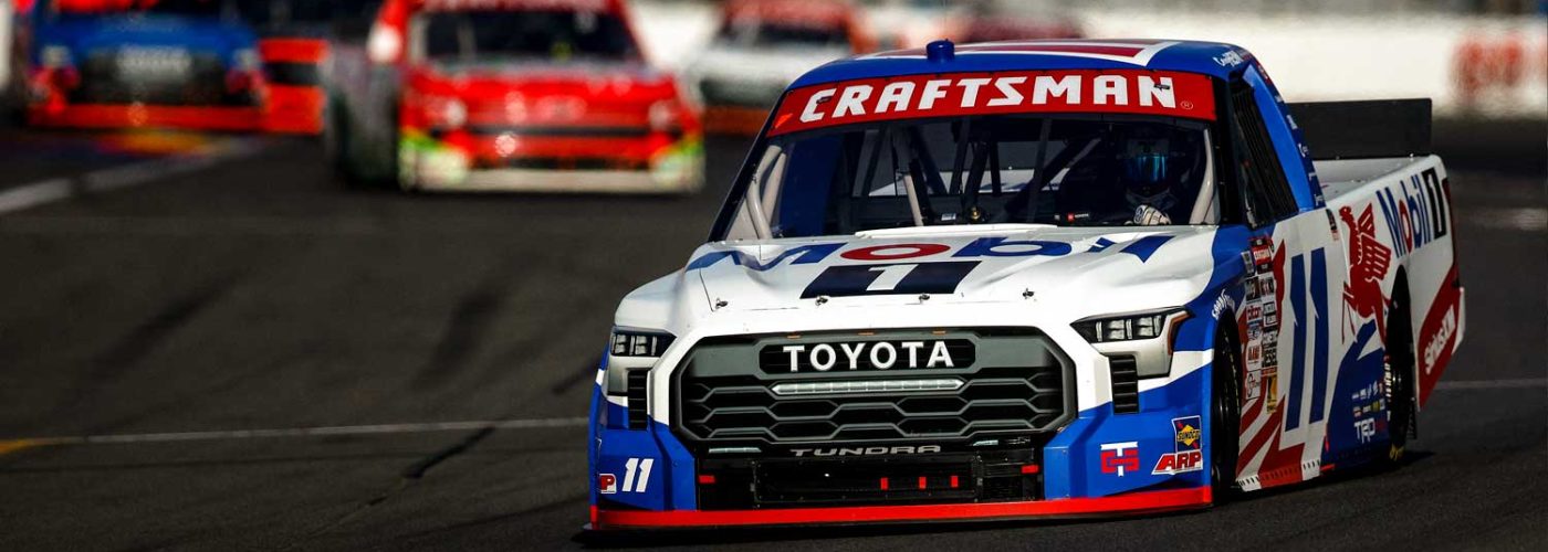 WATKINS GLEN, NEW YORK - AUGUST 08: Corey Heim, driver of the #11 Mobil 1 Toyota, drives during the NASCAR Craftsman Truck Series Mission 176 at The Glen at Watkins Glen International on August 08, 2025 in Watkins Glen, New York. (Photo by Sean Gardner/Getty Images)