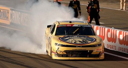 MAY 09: Connor Zilisch, driver of the #1 Jockey 150 Years Chevrolet, celebrates with a burnout after winning the NASCAR O'Reilly Auto Parts Series Mission 200 at The Glen at Watkins Glen International on May 09, 2026 in Watkins Glen, New York. (Photo by Sean Gardner/Getty Images)